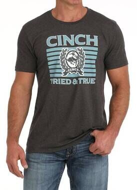 NEW CINCH tried & true logo t-shirt in charcoal